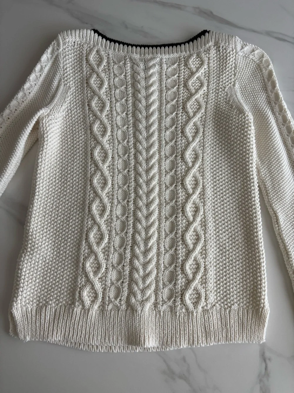 J. Crew Cream Cable Knit Sweater with Black Trim XS